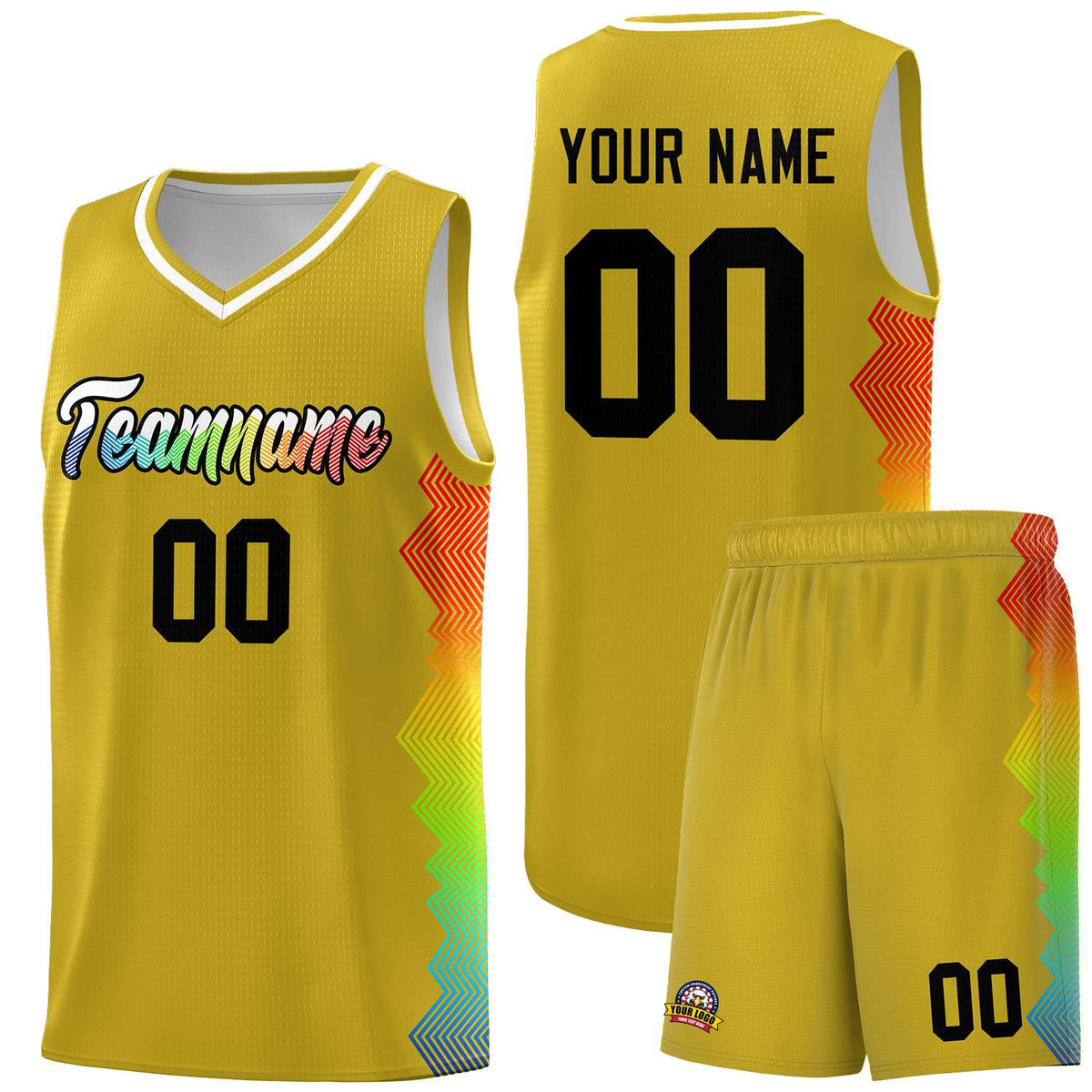 Custom Old Gold Denver Nuggets Rainbow Side Sports Uniform Basketball Jersey|KXKSHOP