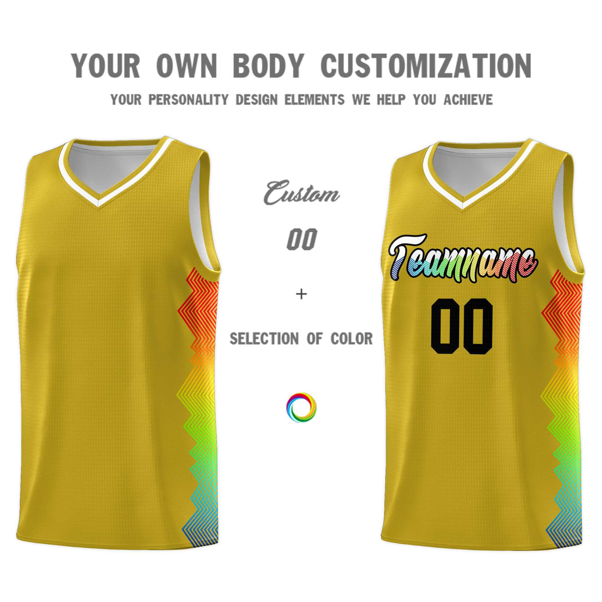 Custom Old Gold Denver Nuggets Rainbow Side Sports Uniform Basketball Jersey|KXKSHOP