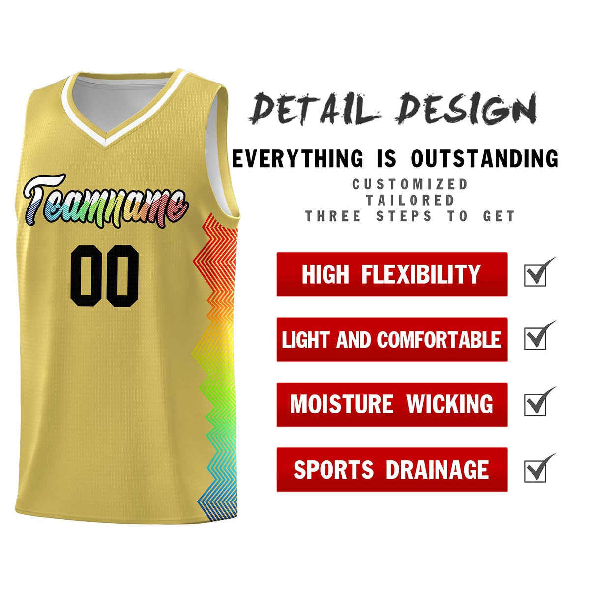 Custom Old Gold Denver Nuggets Rainbow Side Sports Uniform Basketball Jersey|KXKSHOP