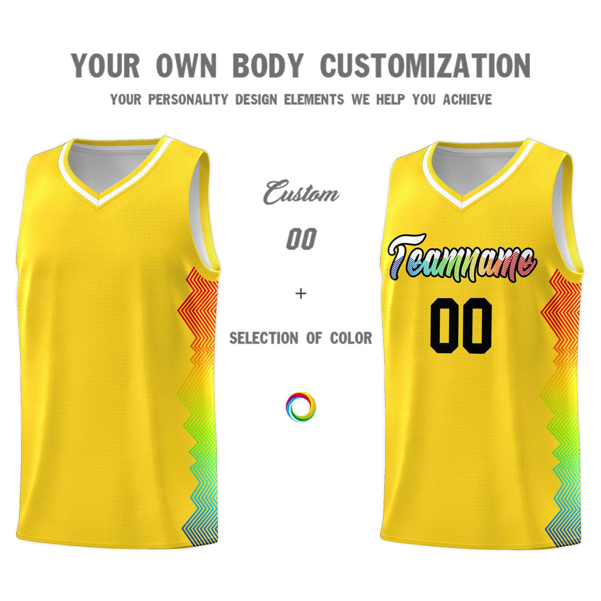 Custom Gold Denver Nuggets Rainbow Side Sports Uniform Basketball Jersey|KXKSHOP