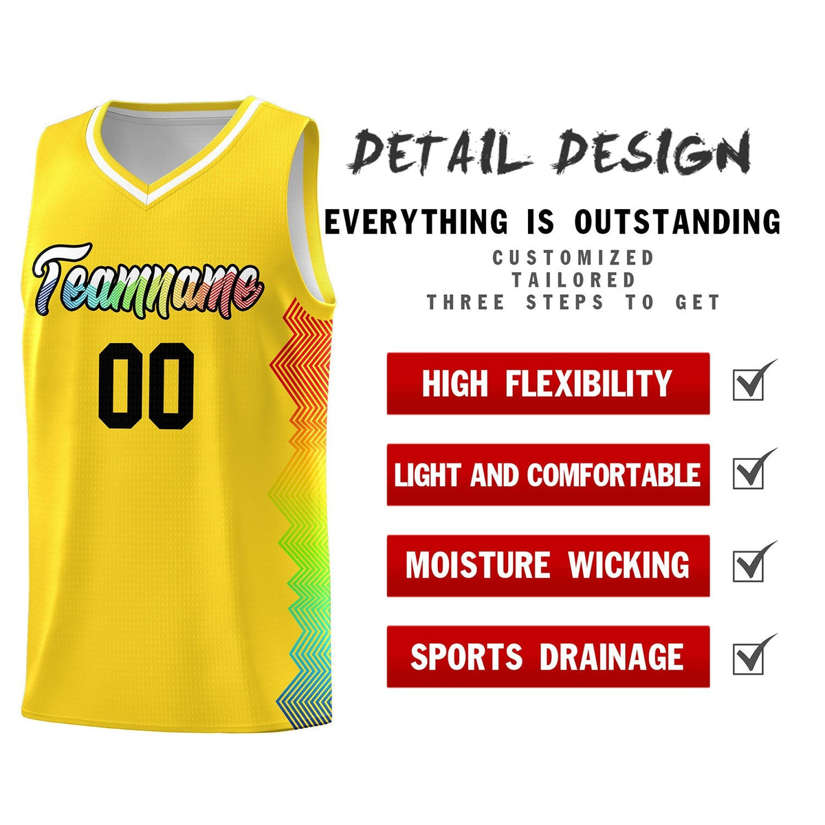Custom Gold Denver Nuggets Rainbow Side Sports Uniform Basketball Jersey|KXKSHOP