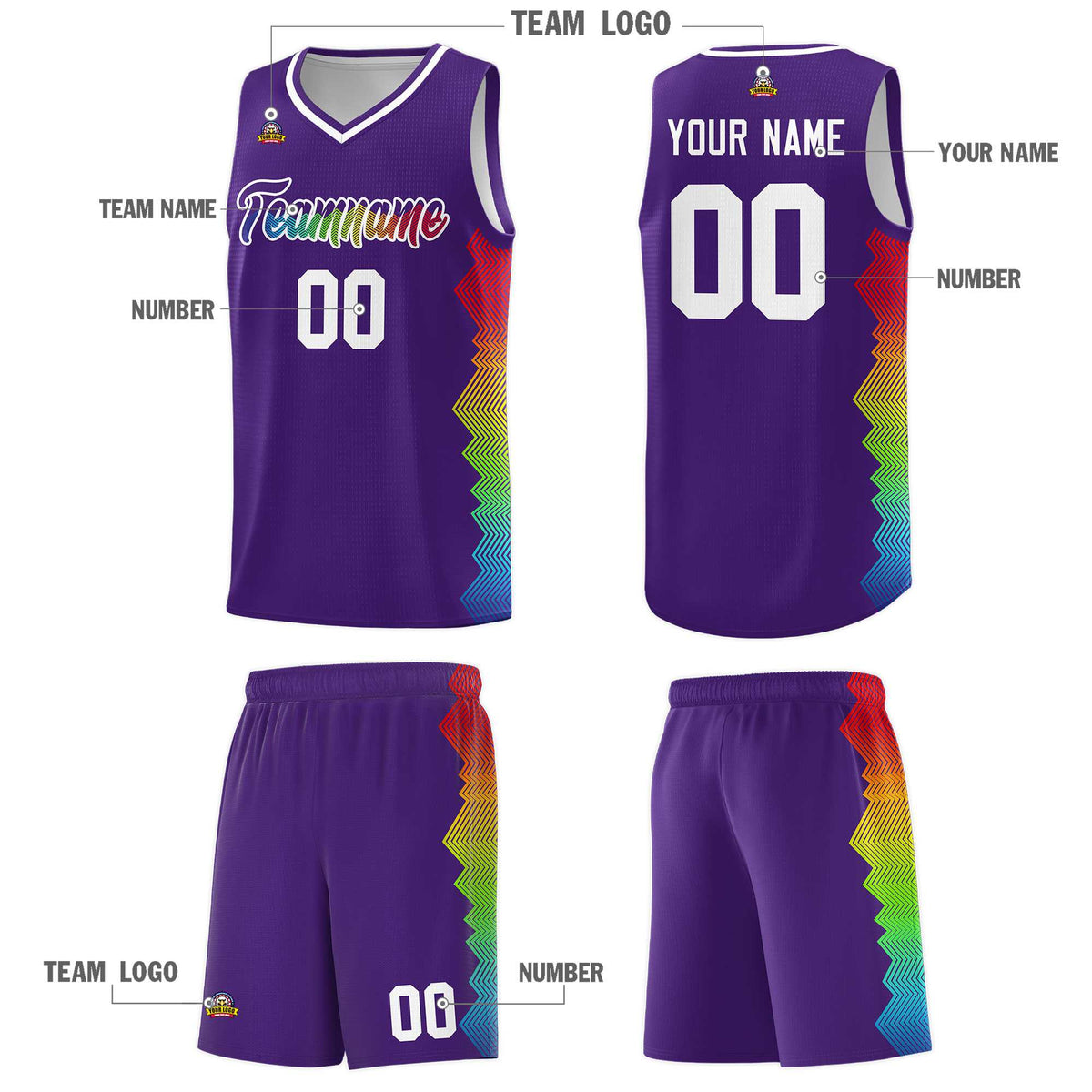 Custom Purple Denver Nuggets Rainbow Side Sports Uniform Basketball Jersey|KXKSHOP