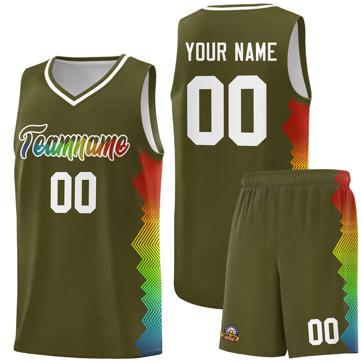Custom Olive Denver Nuggets Rainbow Side Sports Uniform Basketball Jersey|KXKSHOP