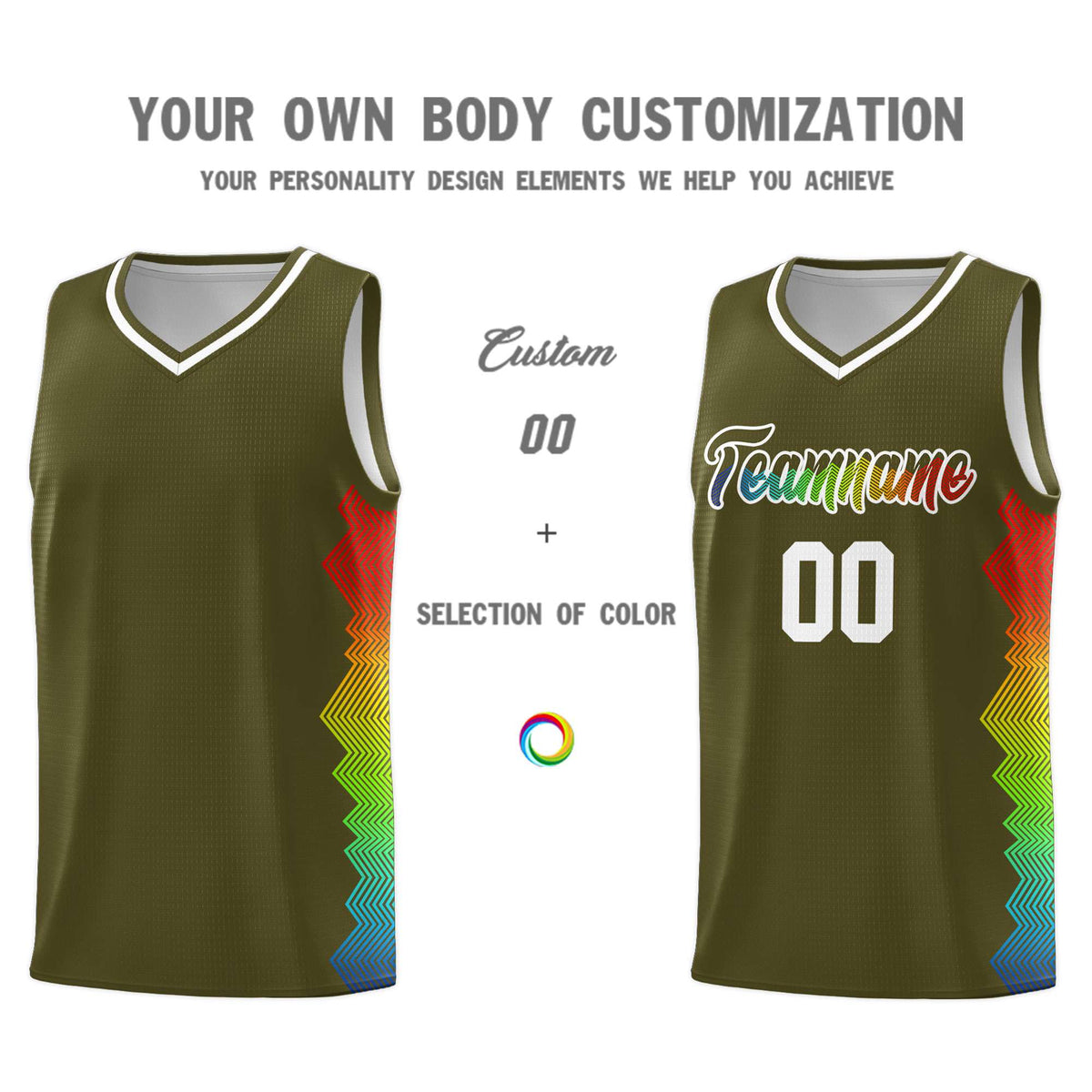 Custom Olive Denver Nuggets Rainbow Side Sports Uniform Basketball Jersey|KXKSHOP