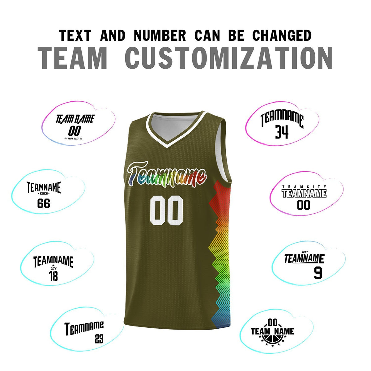 Custom Olive Denver Nuggets Rainbow Side Sports Uniform Basketball Jersey|KXKSHOP