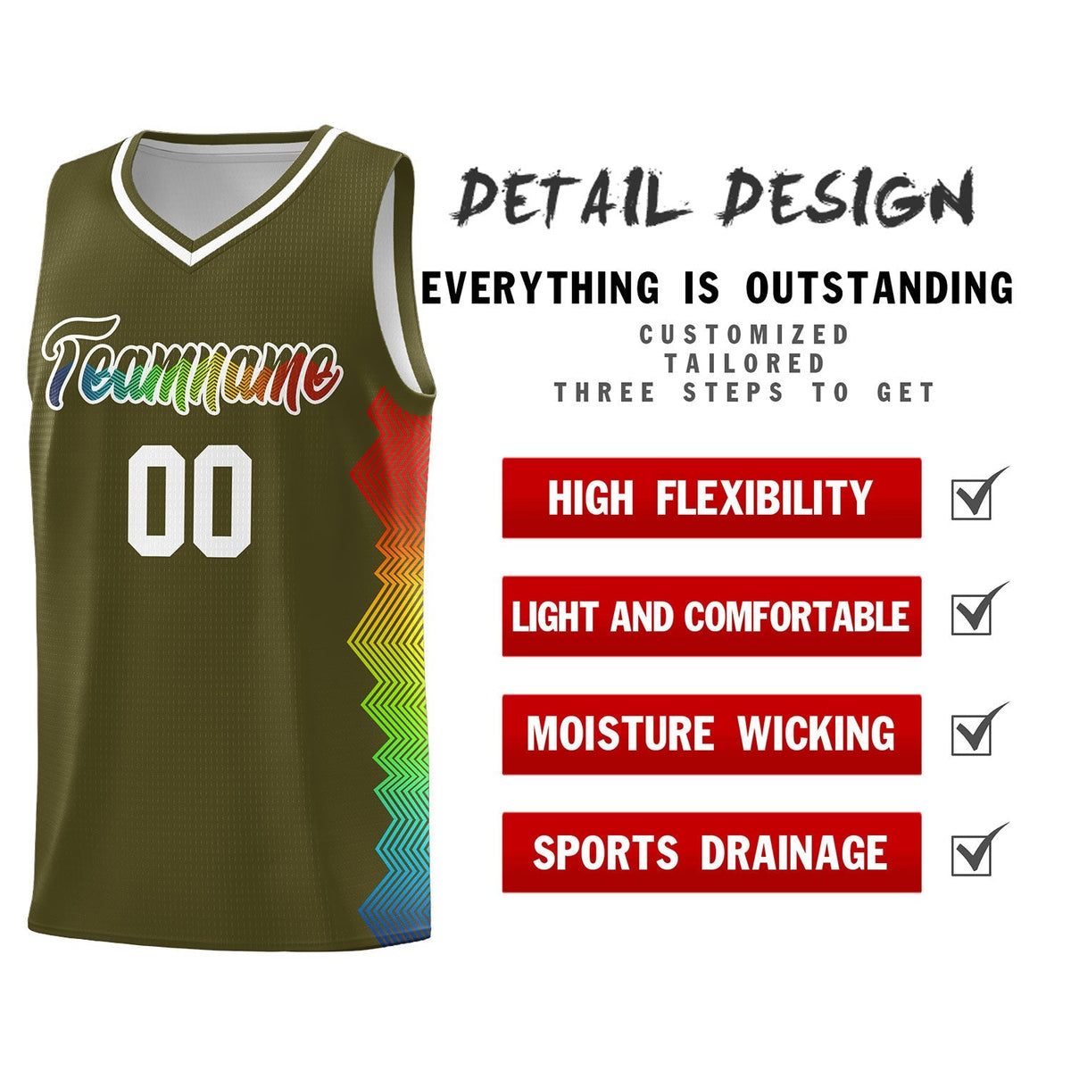 Custom Olive Denver Nuggets Rainbow Side Sports Uniform Basketball Jersey|KXKSHOP