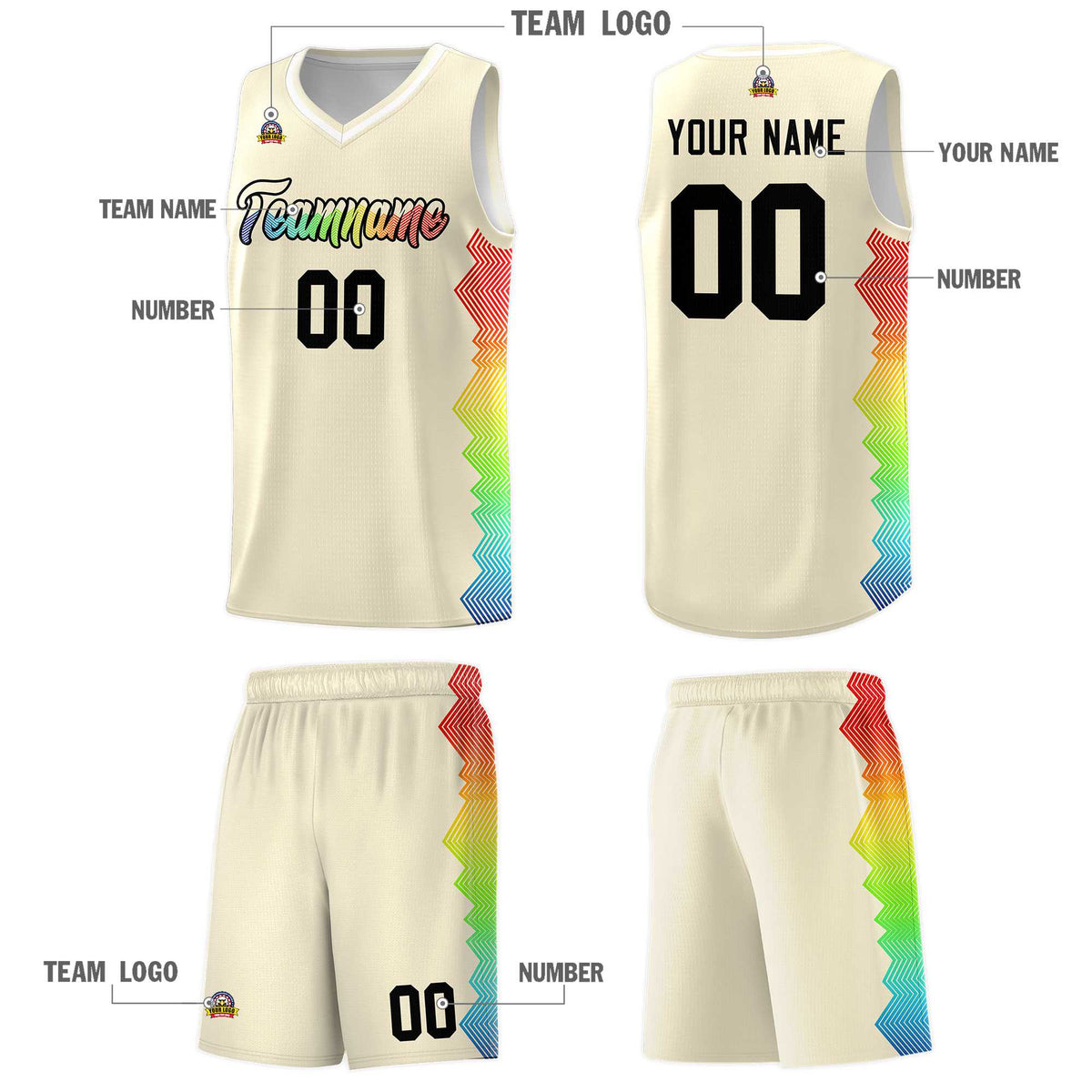 Custom Cream Denver Nuggets Rainbow Side Sports Uniform Basketball Jersey|KXKSHOP
