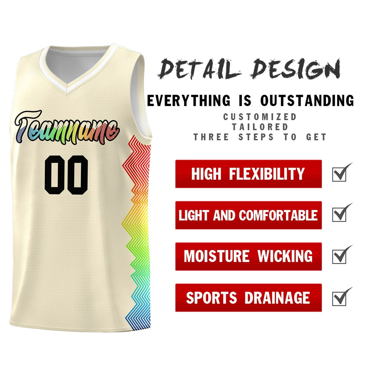 Custom Cream Denver Nuggets Rainbow Side Sports Uniform Basketball Jersey|KXKSHOP