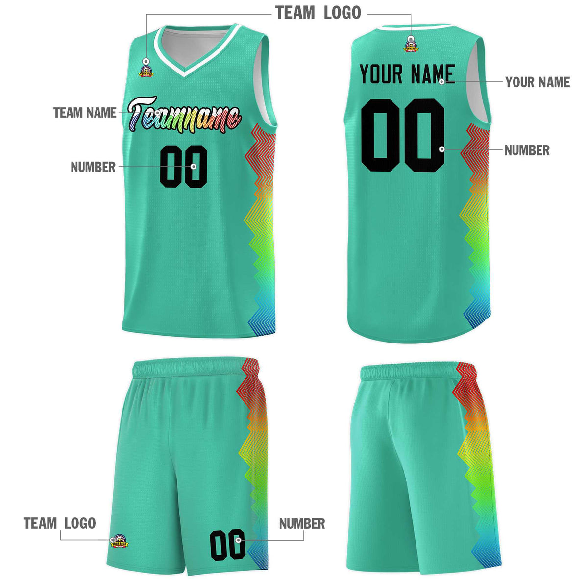 Custom Bright Green Denver Nuggets Rainbow Side Sports Uniform Basketball Jersey|KXKSHOP