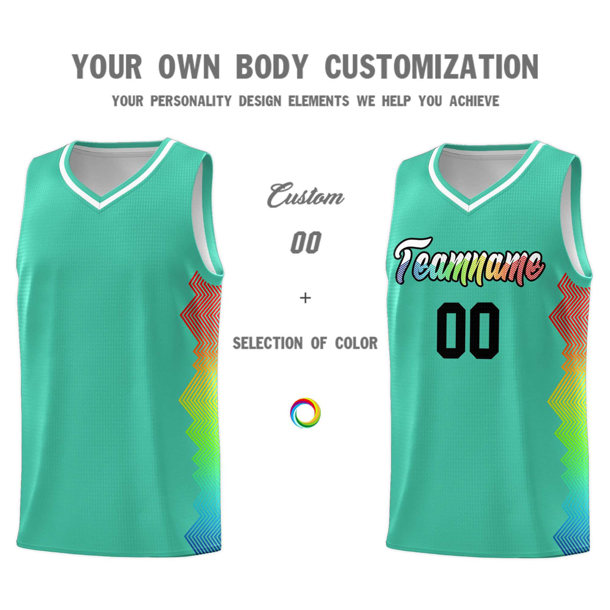 Custom Bright Green Denver Nuggets Rainbow Side Sports Uniform Basketball Jersey|KXKSHOP
