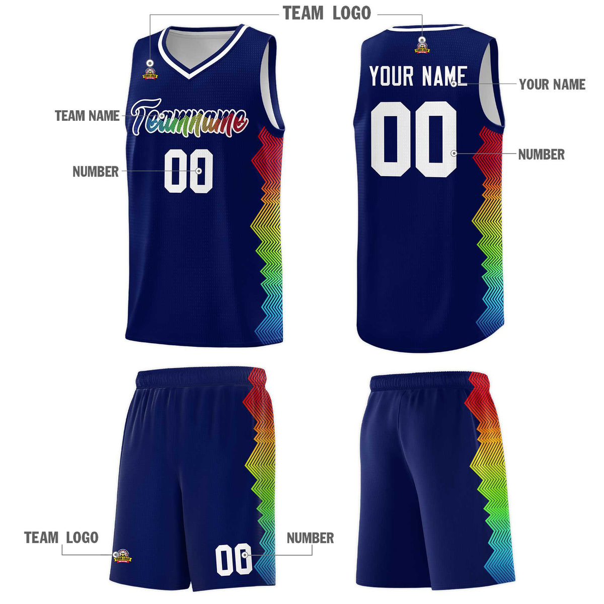 Custom Navy Denver Nuggets Rainbow Side Sports Uniform Basketball Jersey|KXKSHOP