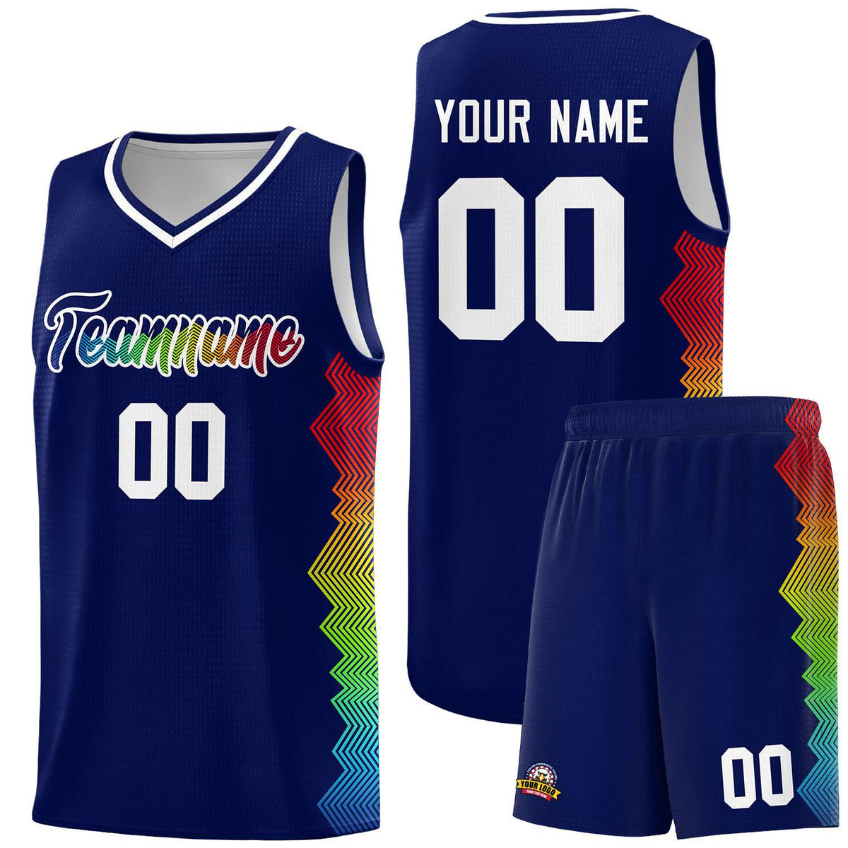 Custom Navy Denver Nuggets Rainbow Side Sports Uniform Basketball Jersey|KXKSHOP