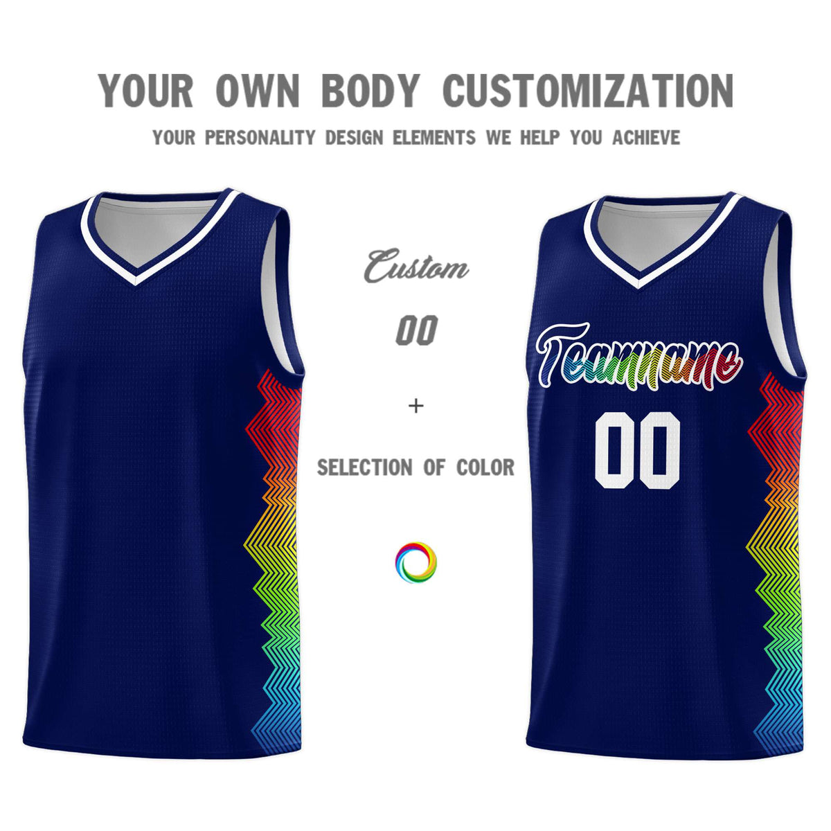 Custom Navy Denver Nuggets Rainbow Side Sports Uniform Basketball Jersey|KXKSHOP