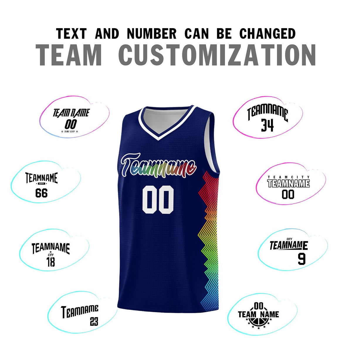 Custom Navy Denver Nuggets Rainbow Side Sports Uniform Basketball Jersey|KXKSHOP