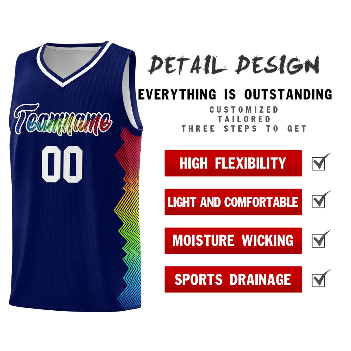 Custom Navy Denver Nuggets Rainbow Side Sports Uniform Basketball Jersey|KXKSHOP
