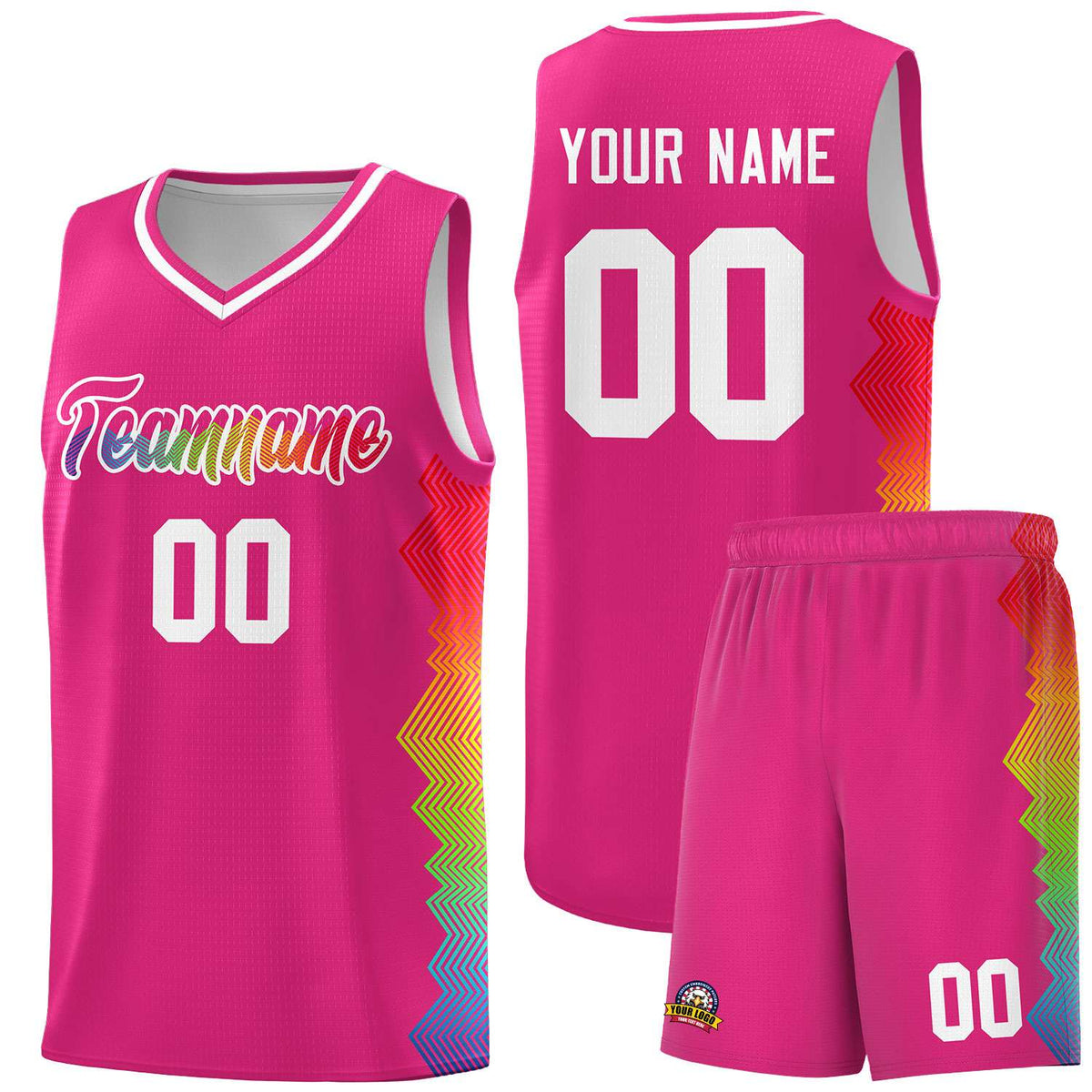 Custom Rose Red Denver Nuggets Rainbow Side Sports Uniform Basketball Jersey|KXKSHOP