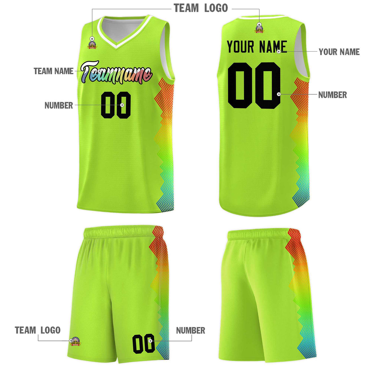 Custom Green Denver Nuggets Rainbow Side Sports Uniform Basketball Jersey|KXKSHOP
