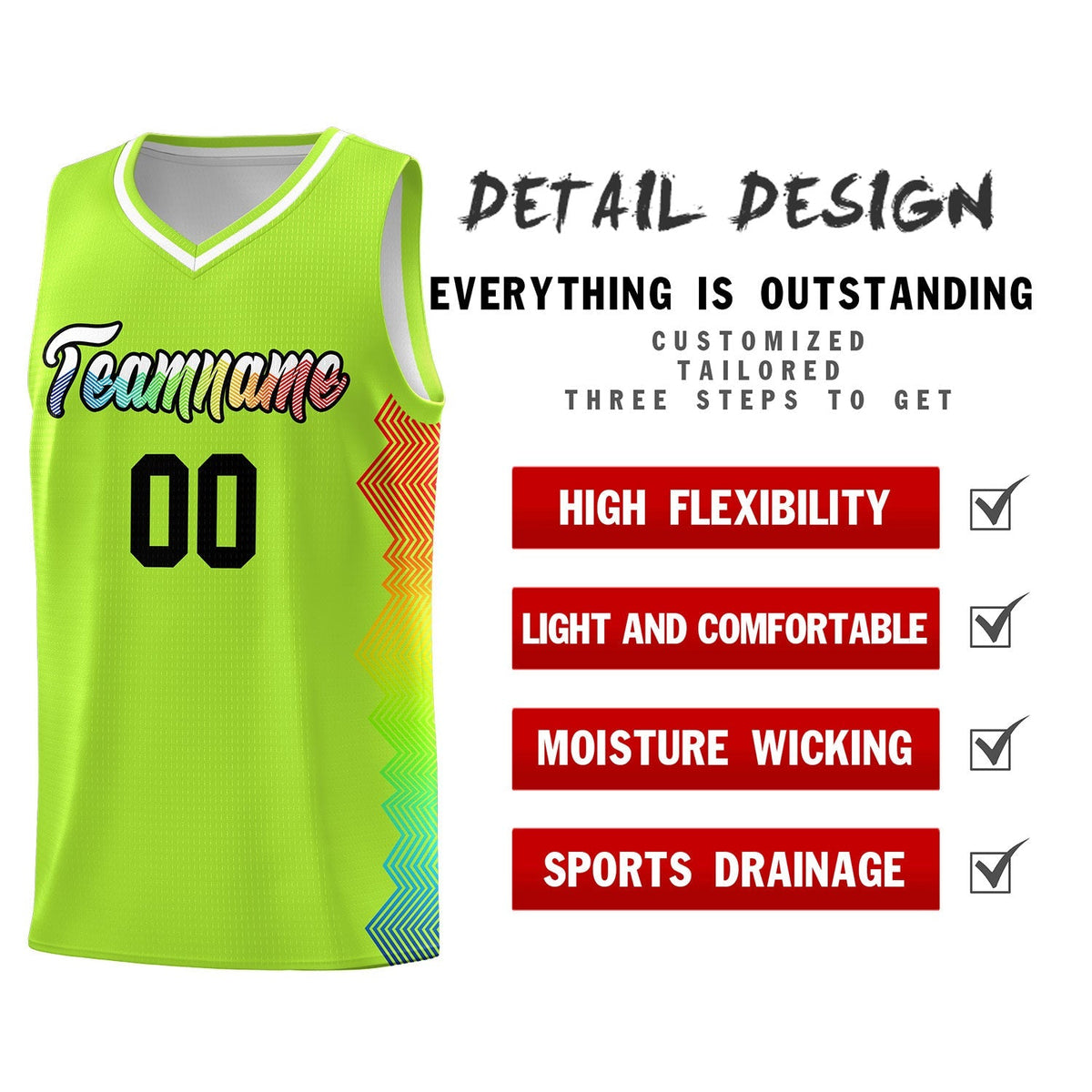 Custom Green Denver Nuggets Rainbow Side Sports Uniform Basketball Jersey|KXKSHOP