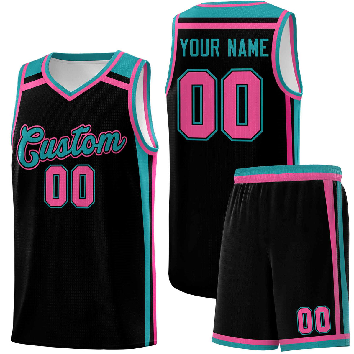 Custom Black Aqua Pink Trendy Color Charge Series Sports Uniform Basketball Jersey| KXKSHOP
