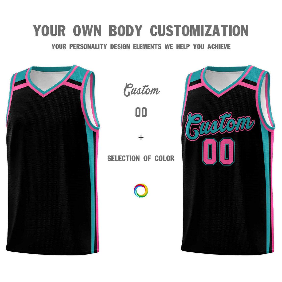 Custom Black Aqua Pink Trendy Color Charge Series Sports Uniform Basketball Jersey| KXKSHOP