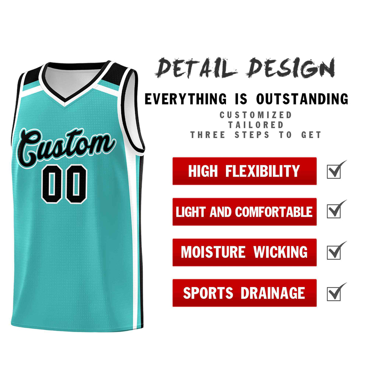 Custom Teal White Black Trendy Color Charge Series Sports Uniform Basketball Jersey| KXKSHOP