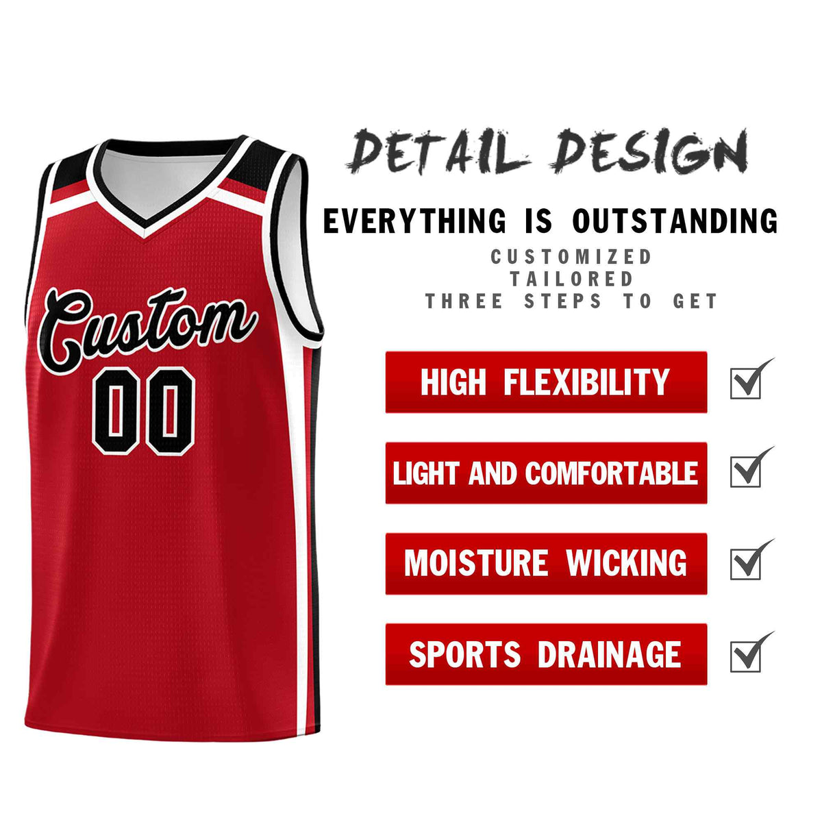 Custom Red White Black Trendy Color Charge Series Sports Uniform Basketball Jersey| KXKSHOP