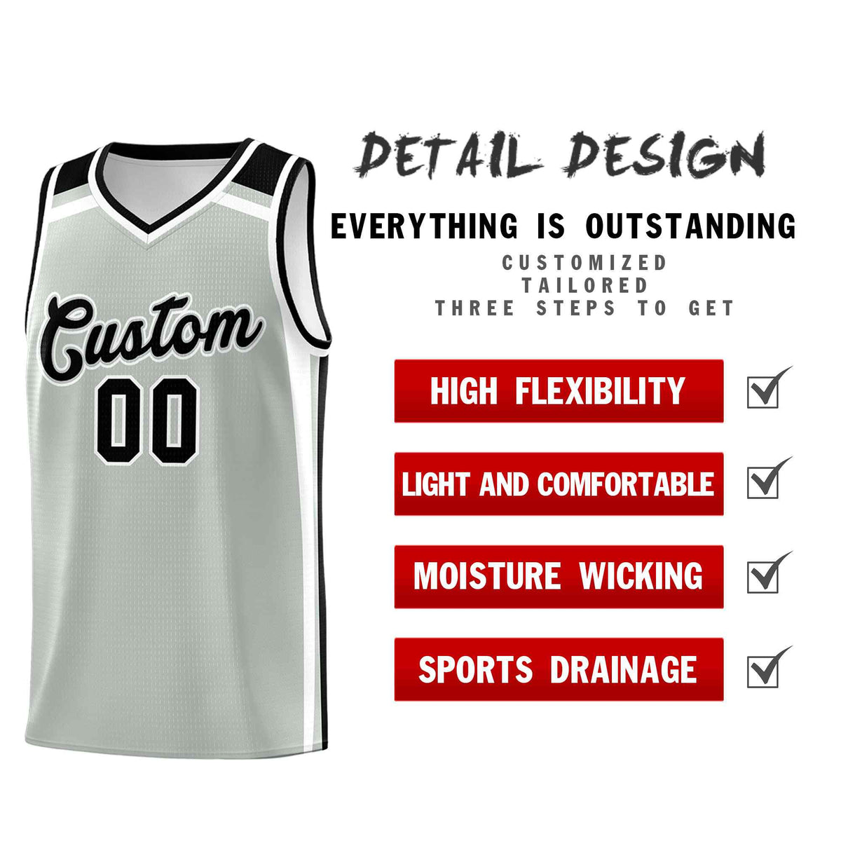 Custom Gray Black White Trendy Color Charge Series Sports Uniform Basketball Jersey| KXKSHOP