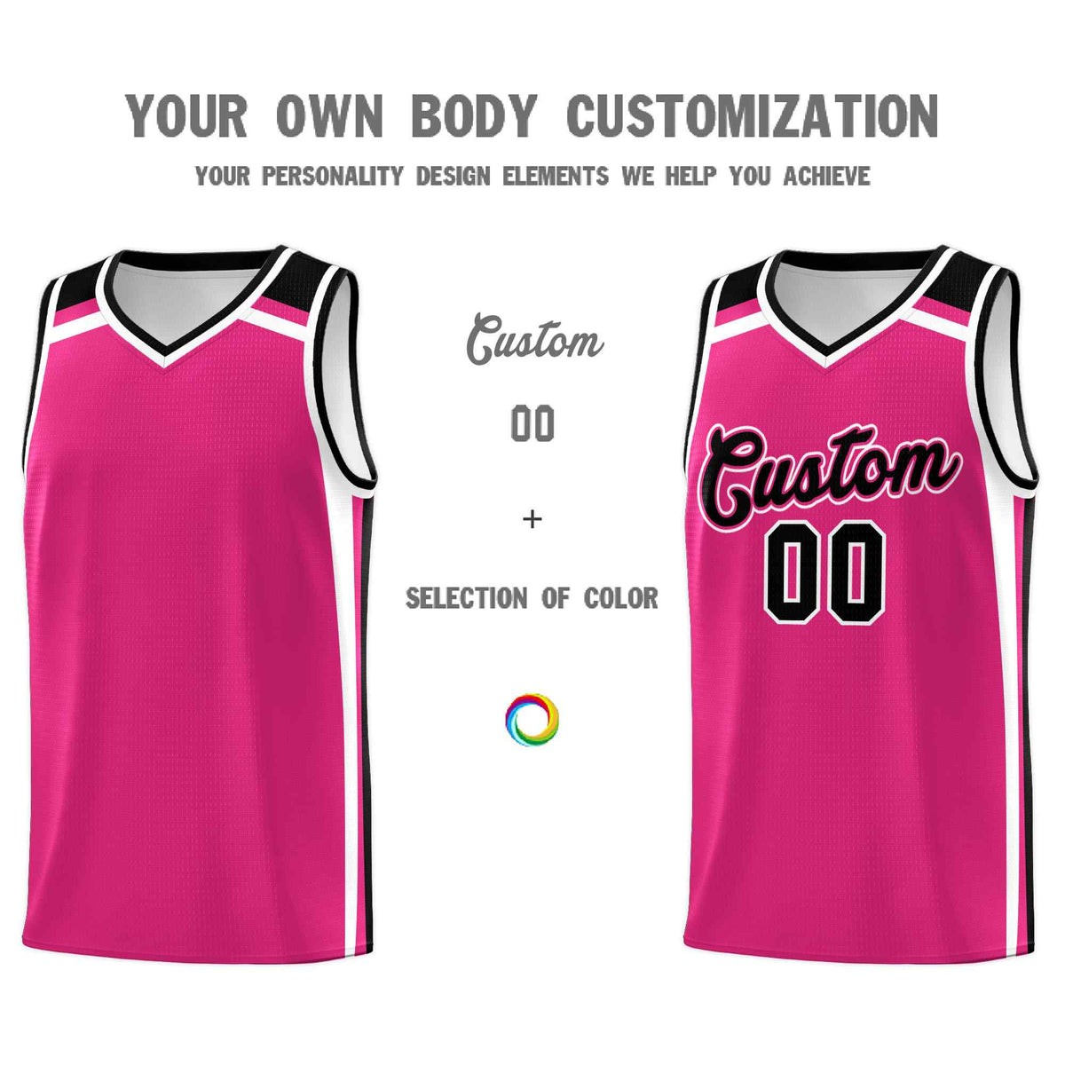 Custom Rose Red Black White Trendy Color Charge Series Sports Uniform Basketball Jersey| KXKSHOP