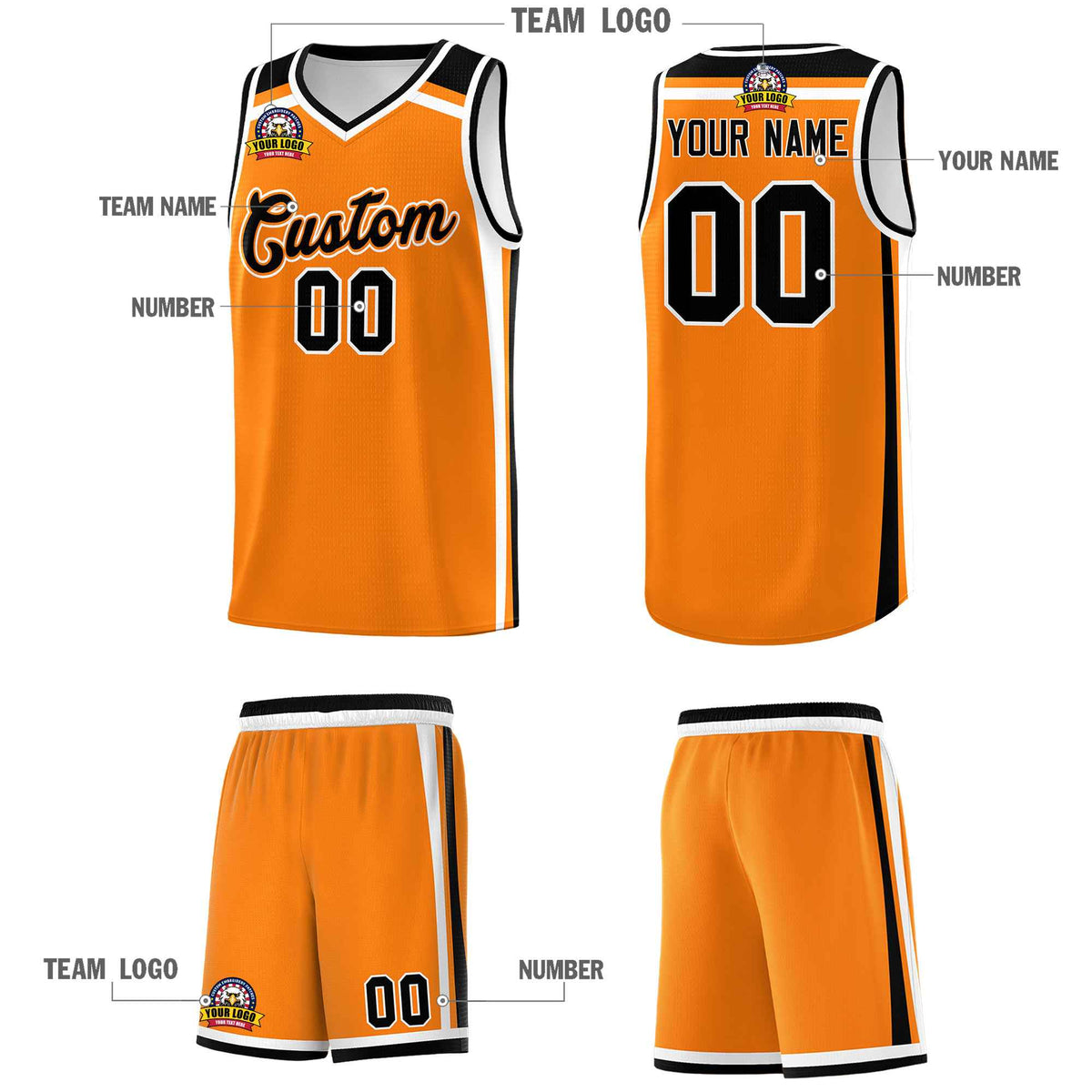 Custom Orange Black White Trendy Color Charge Series Sports Uniform Basketball Jersey