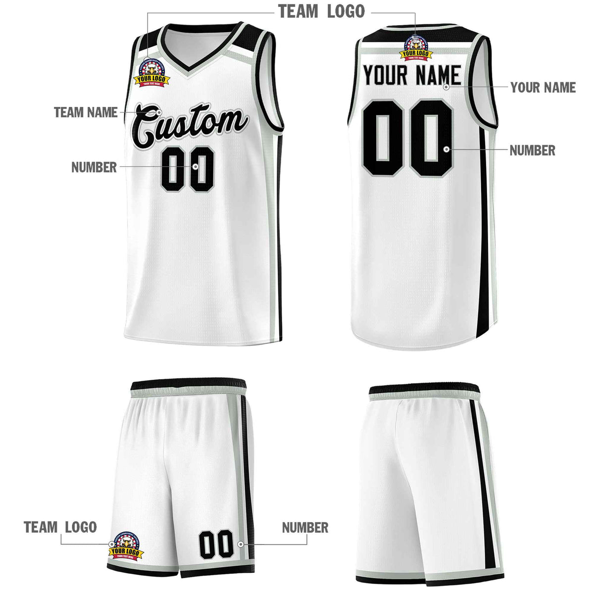 Custom White Gray Black Trendy Color Charge Series Sports Uniform Basketball Jersey