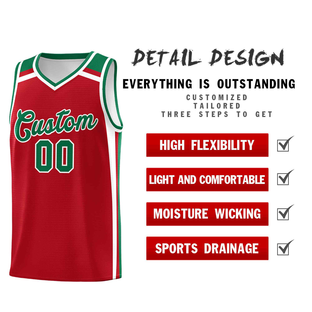 Custom Red White Kelly Green Trendy Color Charge Series Sports Uniform Basketball Jersey| KXKSHOP