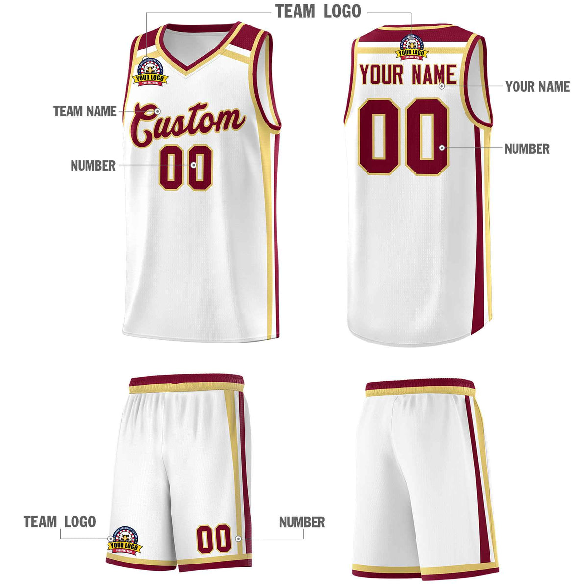 Custom White Khaki Crimson Trendy Color Charge Series Sports Uniform Basketball Jersey