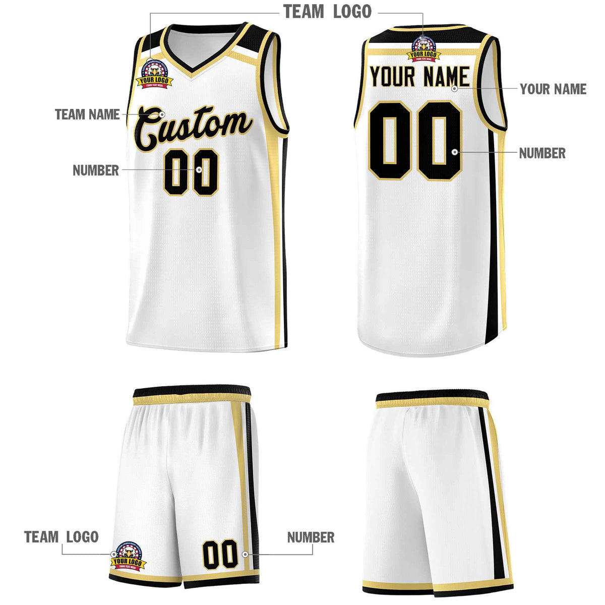 Custom White Khaki Black Trendy Color Charge Series Sports Uniform Basketball Jersey
