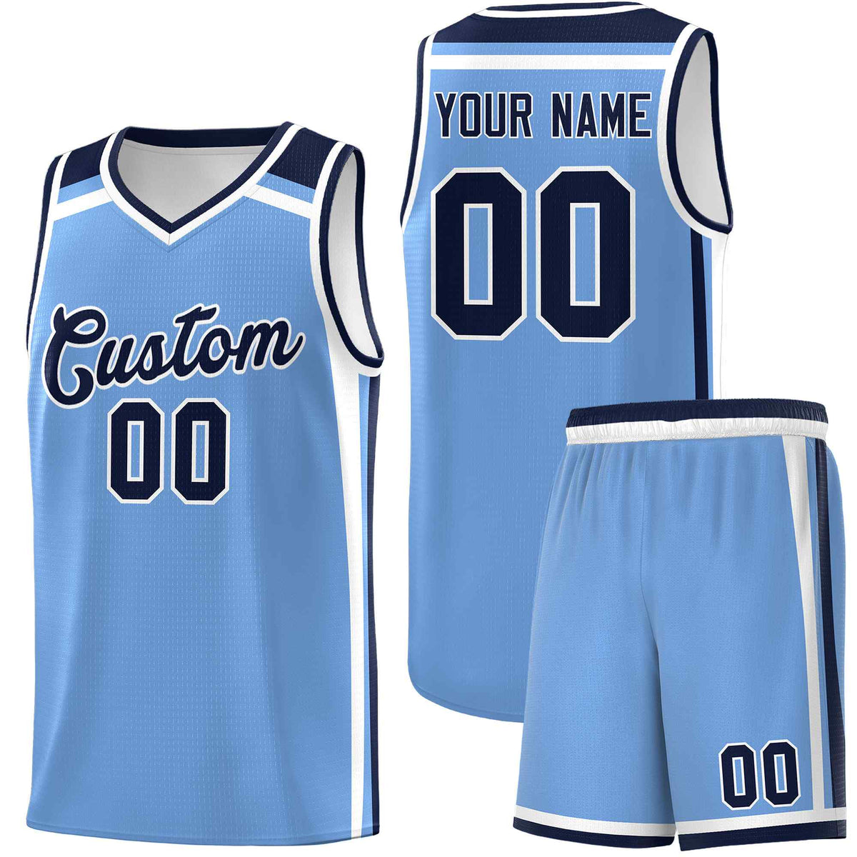 Custom Light Blue Navy White Trendy Color Charge Series Sports Uniform Basketball Jersey| KXKSHOP