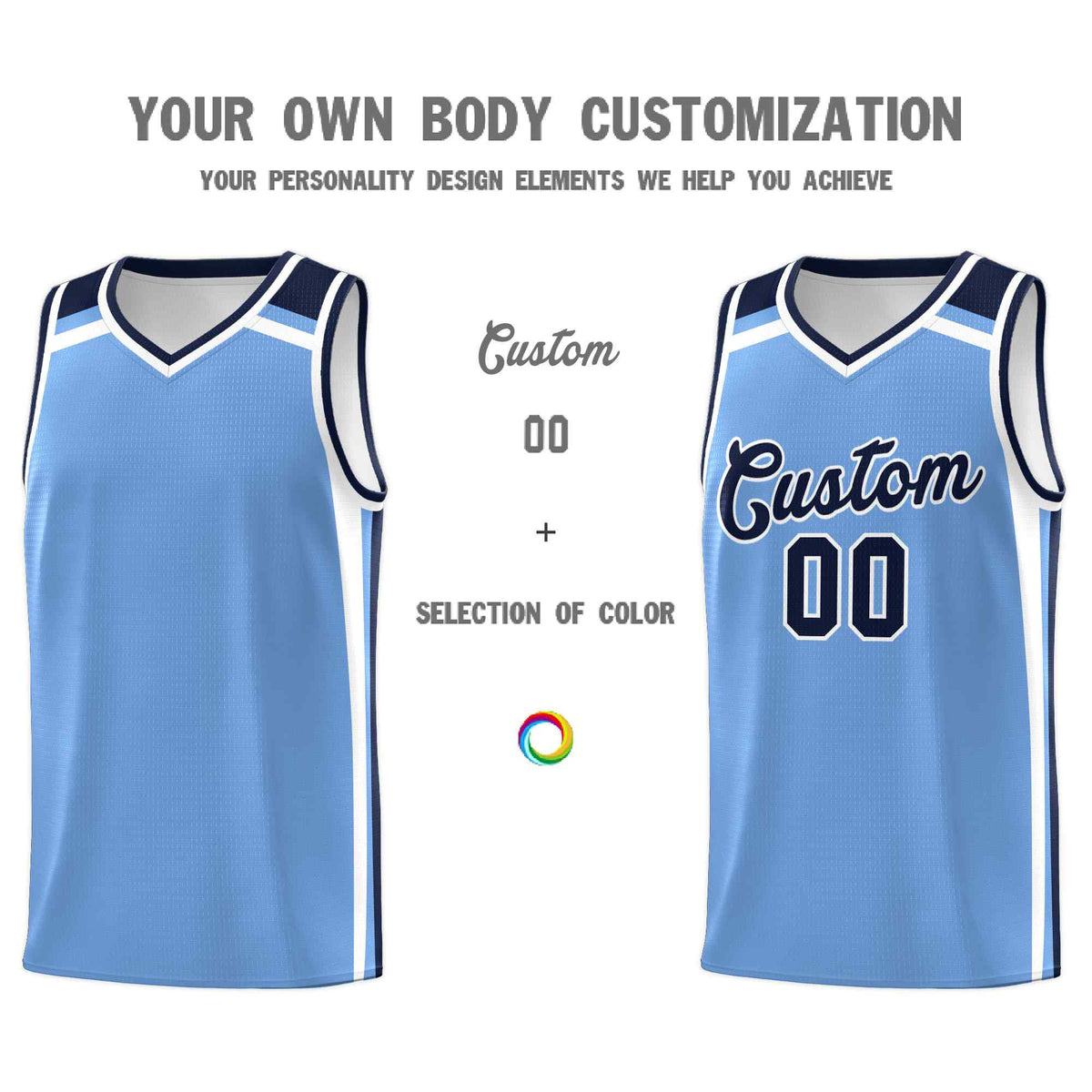 Custom Light Blue Navy White Trendy Color Charge Series Sports Uniform Basketball Jersey| KXKSHOP