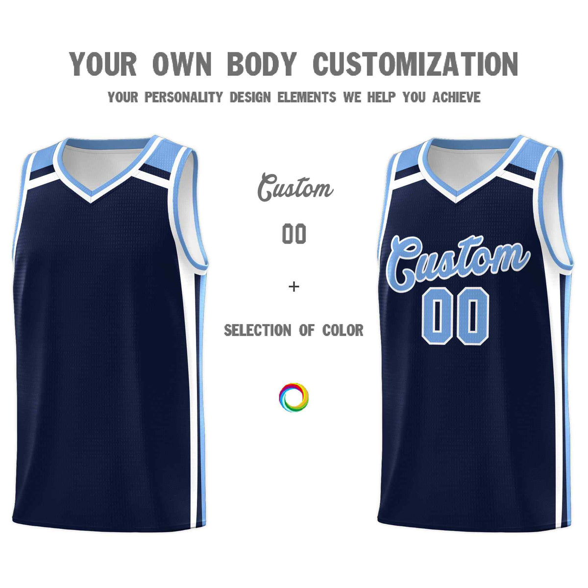 Custom Navy Light Blue White Trendy Color Charge Series Sports Uniform Basketball Jersey| KXKSHOP
