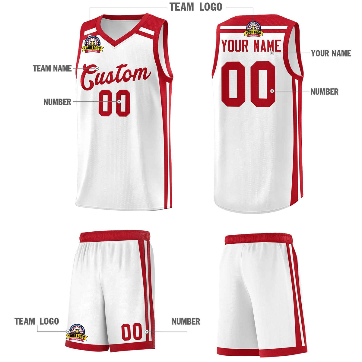Custom White Red  Trendy Color Charge Series Sports Uniform Basketball Jersey