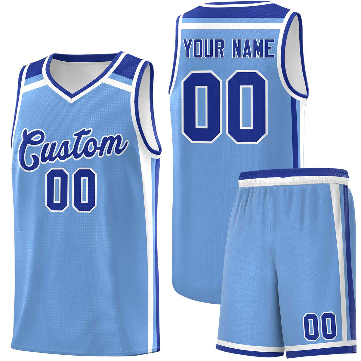 Custom Light Blue Royal Blue White Trendy Color Charge Series Sports Uniform Basketball Jersey| KXKSHOP