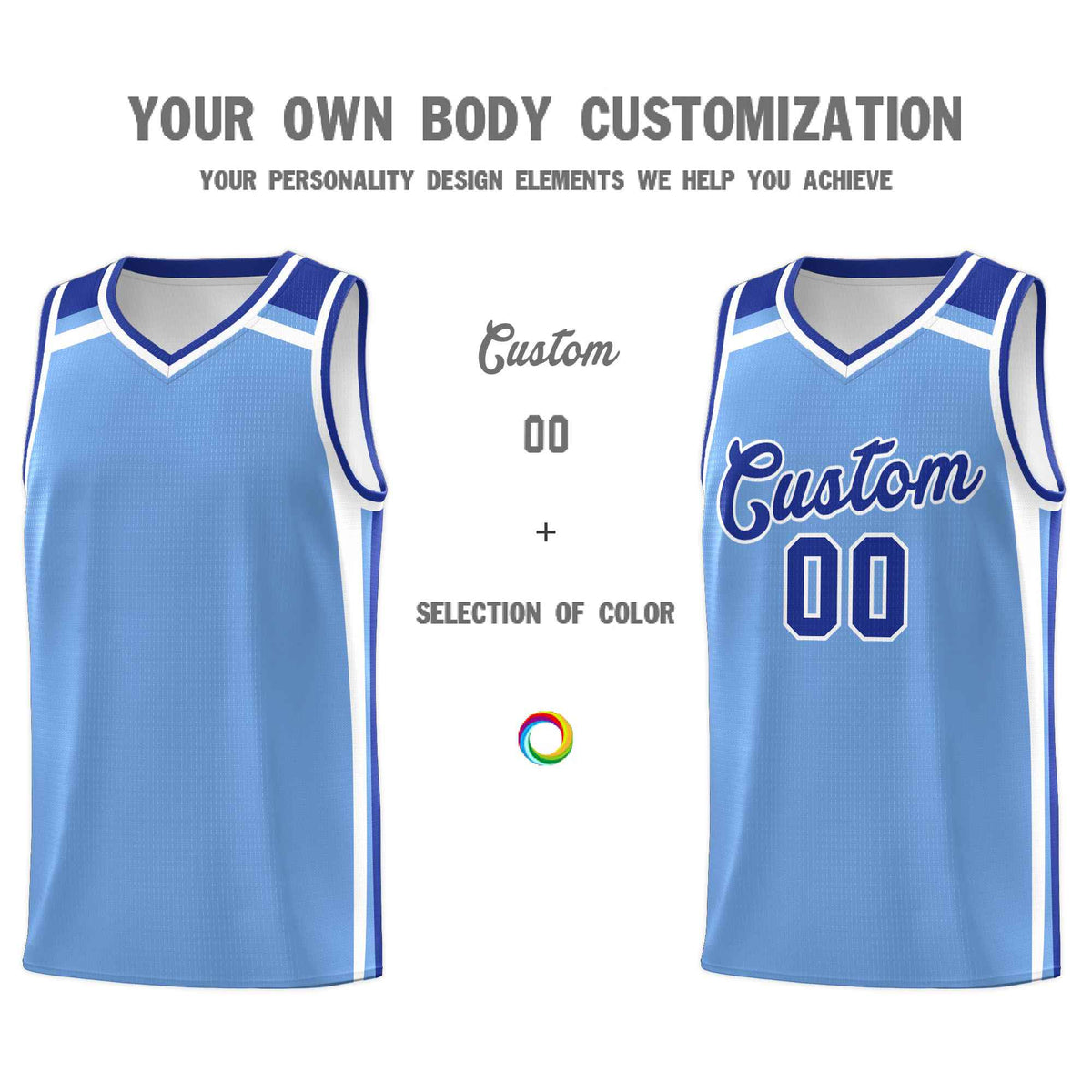 Custom Light Blue Royal Blue White Trendy Color Charge Series Sports Uniform Basketball Jersey| KXKSHOP