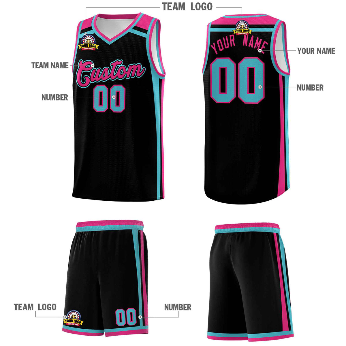 Custom Black Sky Blue Rose Red Trendy Color Charge Series Sports Uniform Basketball Jersey