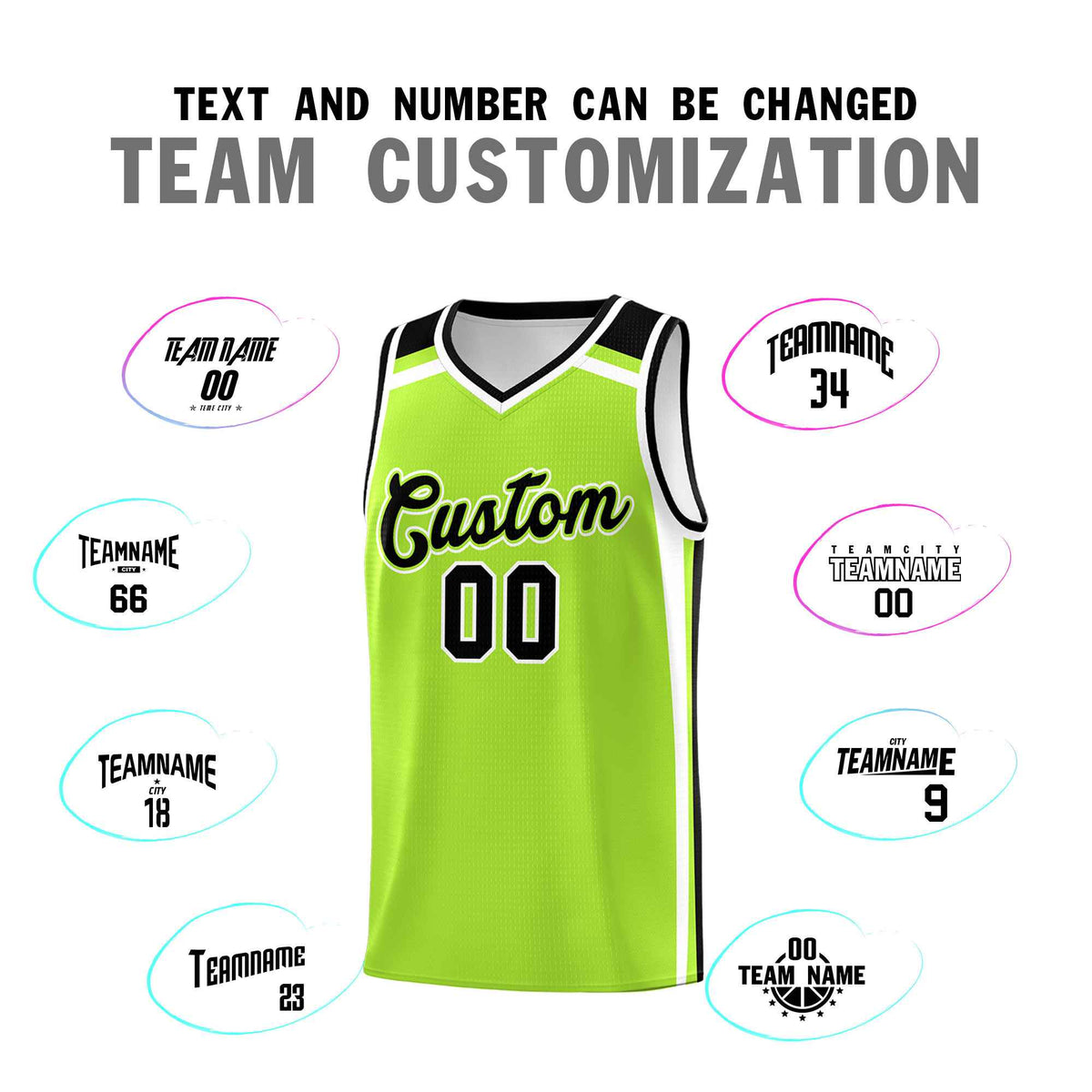 Custom Neon Green White Black Trendy Color Charge Series Sports Uniform Basketball Jersey