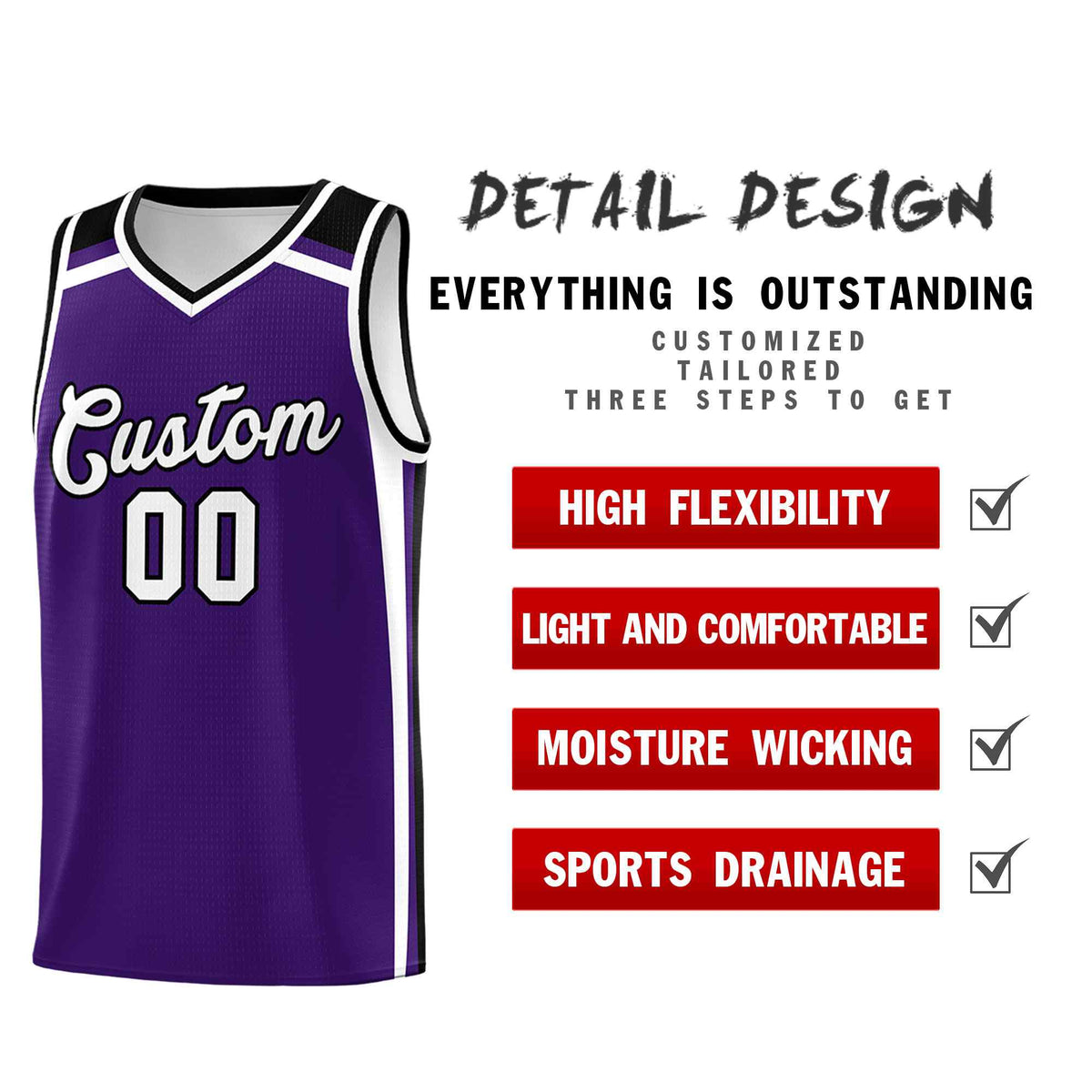 Custom Purple White Black Trendy Color Charge Series Sports Uniform Basketball Jersey