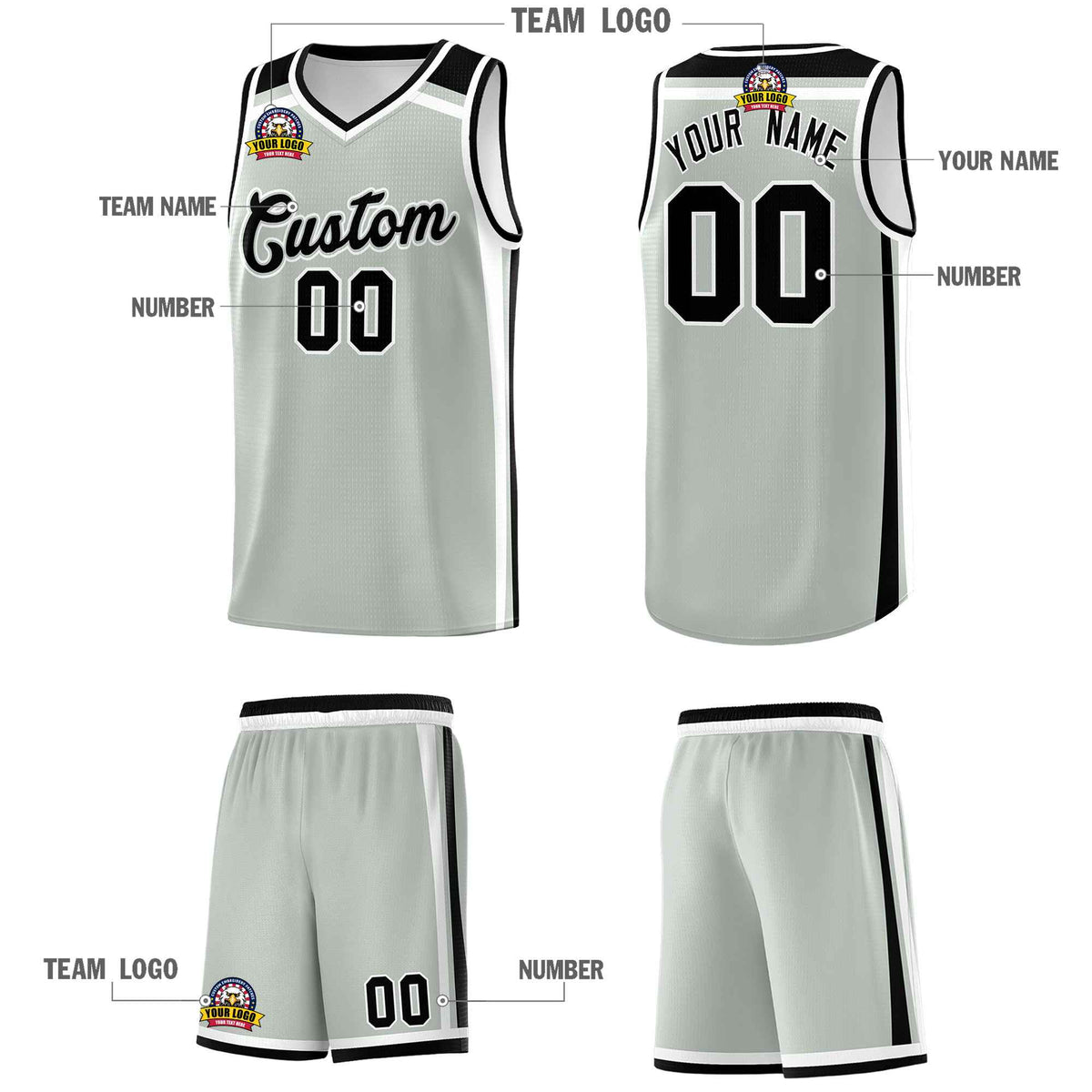 Custom Gray Black White Trendy Color Charge Series Sports Uniform Basketball Jersey