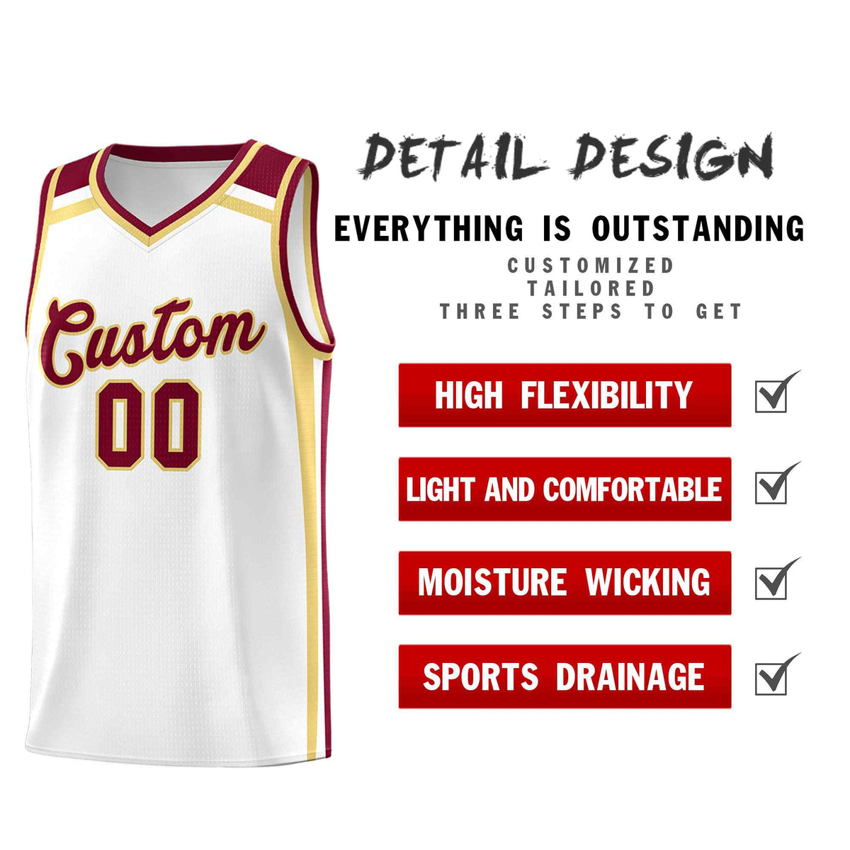 Custom White Khaki Crimson Trendy Color Charge Series Sports Uniform Basketball Jersey