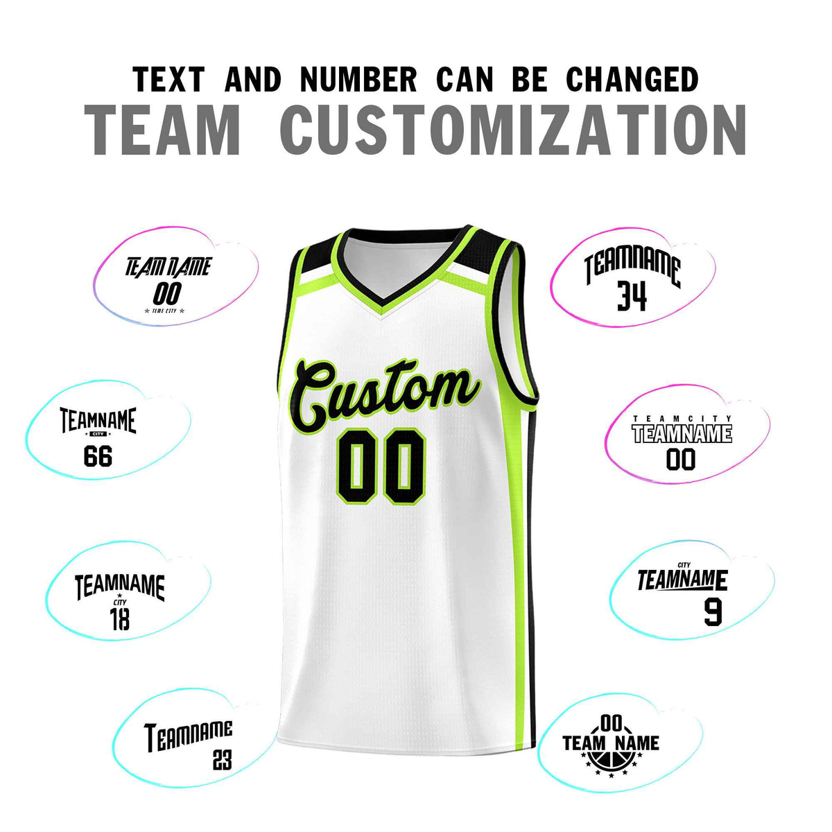 Custom White Black Neon Green Trendy Color Charge Series Sports Uniform Basketball Jersey
