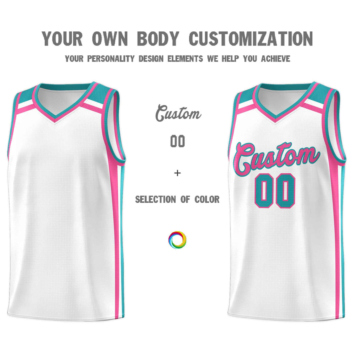 Custom White Pink Aqua Trendy Color Charge Series Sports Uniform Basketball Jersey