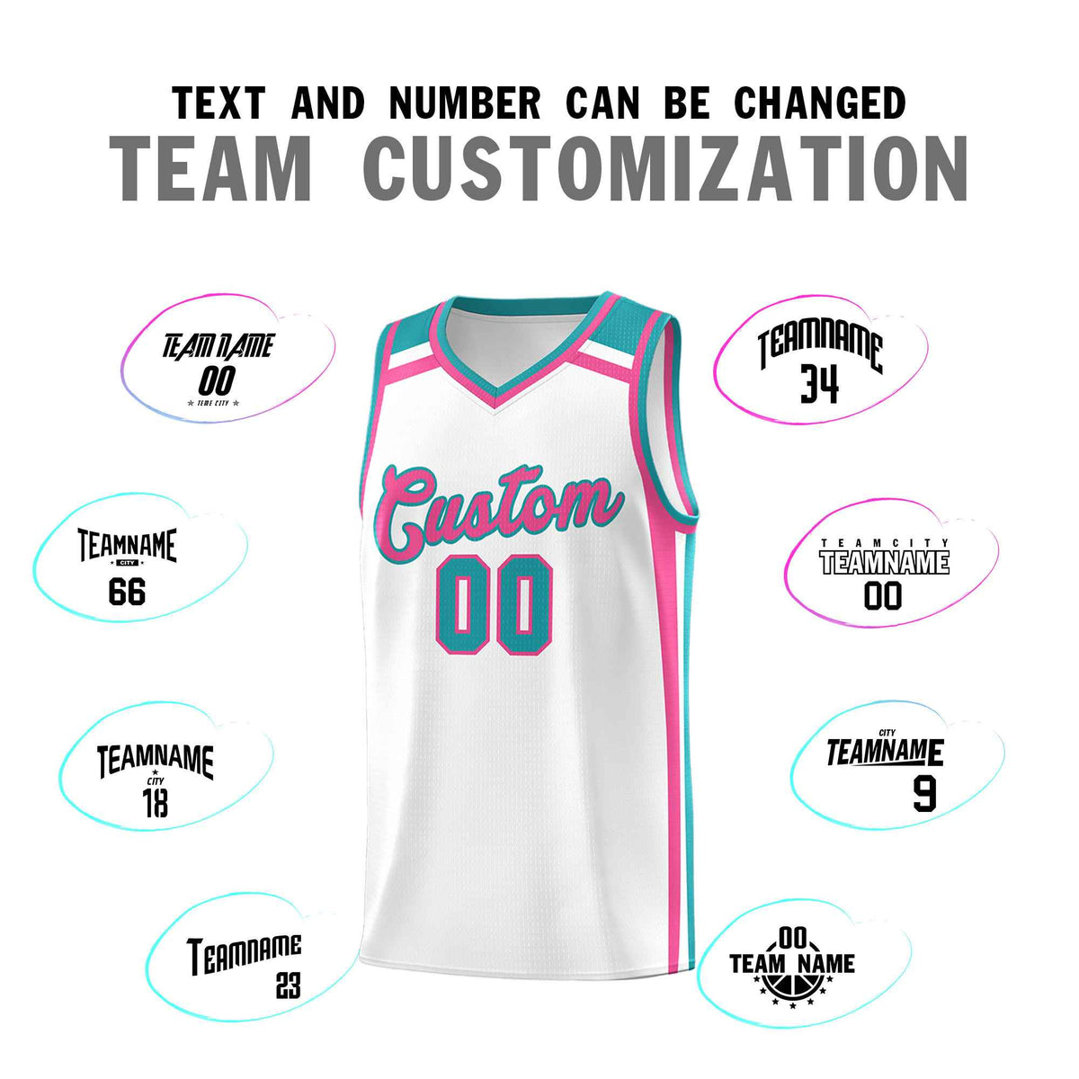 Custom White Pink Aqua Trendy Color Charge Series Sports Uniform Basketball Jersey