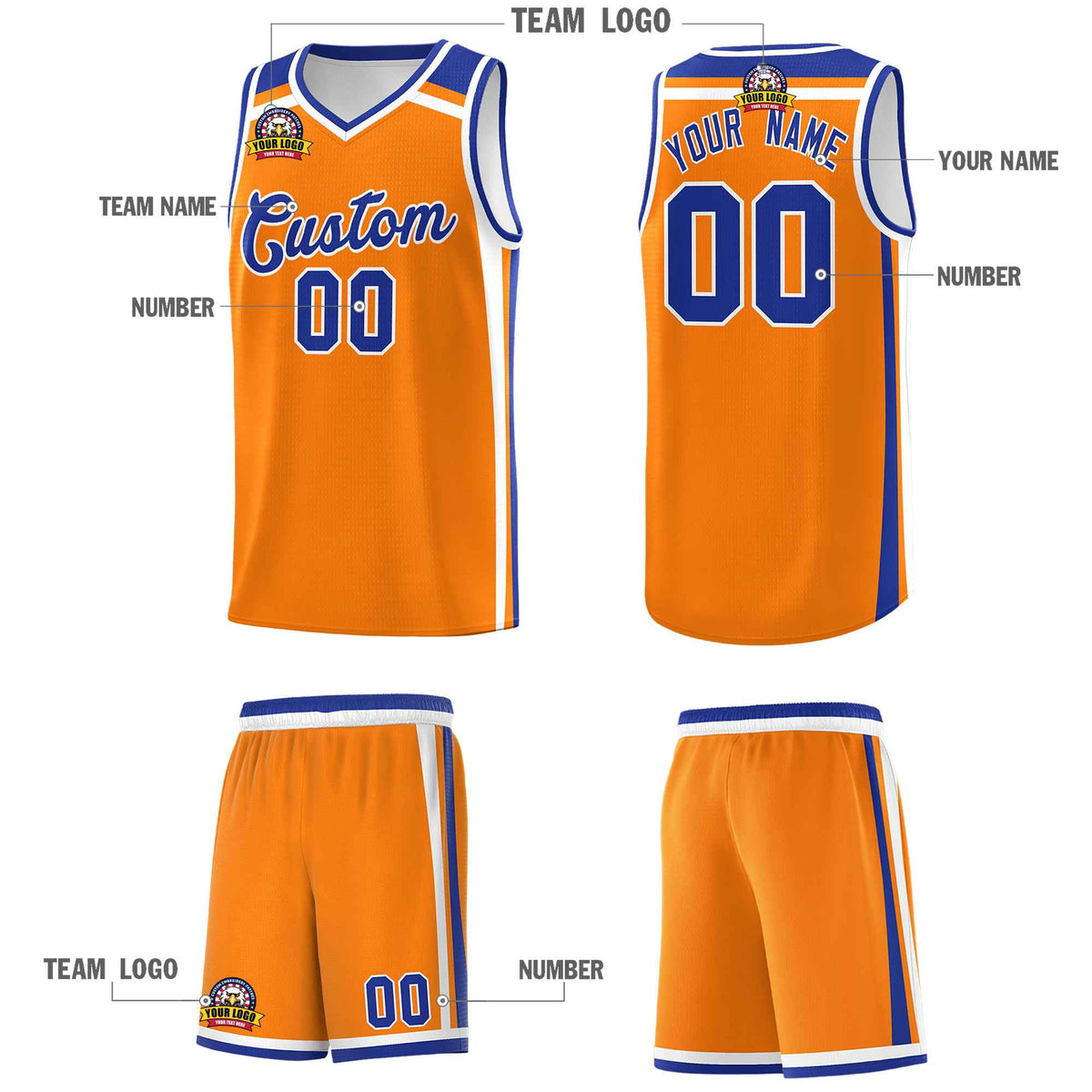 Custom Orange White Royal Blue Trendy Color Charge Series Sports Uniform Basketball Jersey