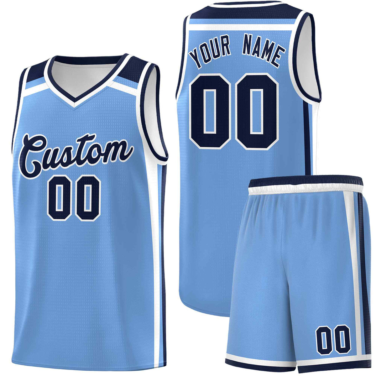 Custom Light Blue Navy White Trendy Color Charge Series Sports Uniform Basketball Jersey