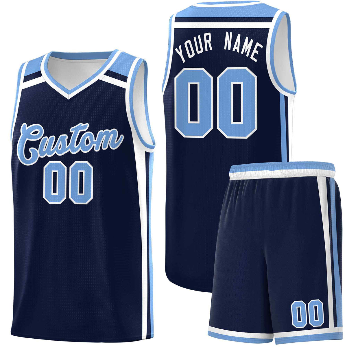Custom Navy Light Blue White Trendy Color Charge Series Sports Uniform Basketball Jersey